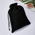 Schwarzer Leinen-Geschenkbeutel mit Kordelzug für Schmuckverpackung. - 8*10cm / Schwarz