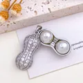 Unique openable peanut pendant featuring twin pearls and pavé set crystals, silver-tone. - Peanut Pearl Pendant (XL74) / Silver
