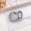 Silver heart locket pendant with sparkling pavé stones and a single white pearl - Heart Pearl Pendant (XL1867) / Silver