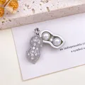 Creative peanut opening pendant with white pearls and zircon stones for DIY necklaces - Small Peanut Pearl Pendant (XL2728) / Silver