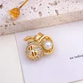 Elegant gold money bag pendant with dollar sign, pavé crystals and white pearl for DIY - Fortune Bag Pearl Pendant (XL2809) / Gold