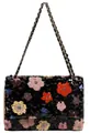 Elegant black sequin shoulder bag with colorful floral embroidery and chain strap. - 28*5.5*18cm / Black Sequin Multicolored Floral