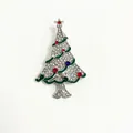 Festive silver Christmas tree brooch pin with sparkling rhinestones and green enamel - 4596B Silver Christmas Tree