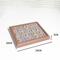 Premium 50-slot walnut wood grain ring display tray with 24x20x3cm measurements - Dark Grey Square 50 Slots