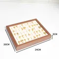 Walnut wood grain 50-slot jewelry display tray for rings and earrings, 24x20x3cm size - Beige Square 50 Slots