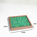 Professional 50-slot walnut wood grain ring display tray with green velvet lining - Green Square 50 Slots