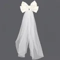 Élégant voile de mariée blanc double couche orné d'un grand nœud en satin crème - Voile à Nœud Doux et Polyvalent (HS-J7405)