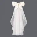 Voile de mariée blanc élégant à double couche avec grand nœud en satin. - Voile à Nœud de Photographie Polyvalent (HS-J6453)