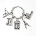 Teacher appreciation keychain in silver with school supply charms for Teacher's Day gift - Teacher Theme - Ruler Protractor (E8562) / 3x5.5cm / Silver