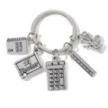 Silver teacher-themed keychain gift with school supplies charms in antique finish - Teacher Theme - Blackboard Calculator (E8563) / 3x5.5cm / Silver