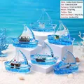 Creatief acryl boot vloeibare drijffles ornament met een blauw zeegolfeffect - Scheepsmodel / Meerkleurig