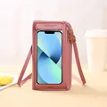 Pink touchable phone crossbody bag with transparent front pocket and strap - Deep Pink