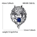 Spilla a testa di lupo argento vintage con cristallo blu per risvolto abito da uomo - Testa di Lupo Argento Antico Strass Blu (BR1560-SL) / Argento Antico