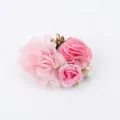 Elegant pink fabric flower hair clip for children featuring layered chiffon petals and buds - Style 25 (Pink Three-Flower Combination)