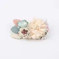 Elegant children's artificial flower hair clip featuring multi-layered fabric petals and pearl. - Style 27 (Champagne Pink Pearl Flower)