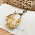 Handmade ethnic style woven mini bag pendant necklace with retro wooden beads décor - Woven Mini Bag Vintage Style (47#)