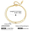 Double-layered gold stainless steel anklet with a sparkling round crystal pendant - Double Layer Bead Chain Pendant Style (JDA0203304)