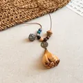 Vintage ethnic necklace with wooden beads and a unique natural seed-shaped pendant - Natural Seed Fruit Core Style (57#)