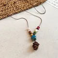 Handmade ethnic style necklace featuring colorful beads and a realistic pinecone pendant - Pine Cone Colored Bead Style (55#)