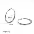 Large silver stainless steel hoop earrings 55mm diameter 5mm width 10g weight jewelry - 55mm (5mm Tube) / Silver