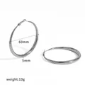 Exaggerated 60mm silver stainless steel hoop earrings with 5mm thickness and 13g weight - 60mm (5mm Tube) / Silver