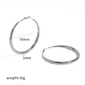 Large 70mm silver polished stainless steel hoop earrings with 5mm thickness and 16g weight - 70mm (5mm Tube) / Silver