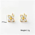 18k gold plated four-leaf flower stud earrings with sparkling cubic zirconia - Flower White Rhinestone Stud Earrings (G381) / Gold