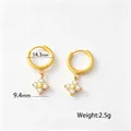 18k gold plated hoop earrings featuring sparkling zirconia four-leaf flower charms - Flower White Rhinestone Hoop Earrings (G308) / Gold