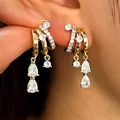 Detailed close-up of stylish gold layered hoop earrings with sparkling cubic zirconia drops - Style 11 (2869)