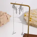 Silver-tone tassel hoop earrings with sparkling zircon accents and spike dangles. - Long Chain Stud Exquisite Earrings (10/7551)