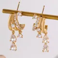 Elegant gold tassel hoop earrings featuring irregular design and pear-shaped zircons - Irregular Multi-Layer Layered Hoop Style (11/2869)