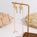 Gold hoop earrings with cubic zirconia and irregular chain tassels - Retro Modern Geometric Tassel Earrings (13/10952)