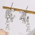 Elegant silver-tone multi-layered hoop earrings with sparkling pear-cut zircon tassels - Silver Layered Water Drop Tassel Earrings (08/G-189)