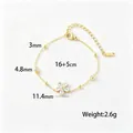 Pulsera delicada de acero inoxidable dorada con flor de circón y detalles de medida - Pulsera (E2536) / 16+5cm / Dorado