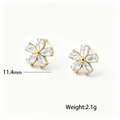 Elegantes pendientes de flores doradas con pétalos de cristal transparente - Pendientes de Botón (G3503) / 11,4 mm / Dorado