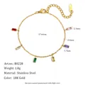 Detailed view of 18K gold plated stainless steel bracelet with square colorful zircons - Zirconia Pendant Bracelet