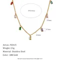 Detail of a gold colorful zircon necklace showing dimensions, weight, and material info. - Zircon Pendant Necklace