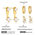 Gold stainless steel cubic zirconia earring set with dimensions and weight measurements - Earrings Set (JDE0201315) / 3 Pairs Set / Gold