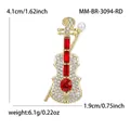 Broche violon élégante dorée avec strass rouges et perle, dimensions de 4,1 cm - Rouge