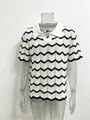 Élégant polo pour homme avec motif de vagues et maille ajourée en noir et blanc - Noir et Blanc (Photo réelle)