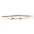 Elegant cream slim cowhide leather belt with gold pearl buckle for women's dress - Double Pearl Buckle / 45-95cm / White