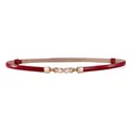 Elegant red skinny leather belt with gold pearl buckle for women's dresses and suits - Double Pearl Buckle / 45-95cm / Red