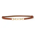 Elegant brown genuine cowhide thin belt with gold pearl buckle for women's dress - Double Pearl Buckle / 45-95cm / Camel