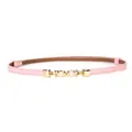 Elegant thin pink genuine leather belt for women with decorative gold pearl buckle - Double Pearl Buckle / 45-95cm / Pink