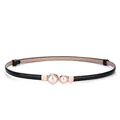 Elegant black leather thin belt with pearl buckle for women's dress and suits - Mixed Pearl Buckle / 45-95cm / Black