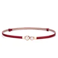 Elegant red genuine leather skinny belt for women featuring a decorative gold pearl buckle - Mixed Pearl Buckle / 45-95cm / Red