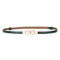 Elegant dark green genuine leather skinny belt with minimalist gold and pearl buckle - Mixed Pearl Buckle / 45-95cm / Green
