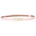 Elegant pink thin leather belt for women featuring a stylish double pearl gold buckle. - Mixed Pearl Buckle / 45-95cm / Pink