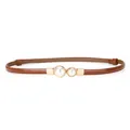 Elegant brown thin leather belt for women featuring a decorative double pearl gold buckle - Mixed Pearl Buckle / 45-95cm / Camel