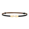 Elegant black genuine leather thin belt with interlocking gold buckle for dresses. - Interlocking Rings Style / 45-95cm / Black